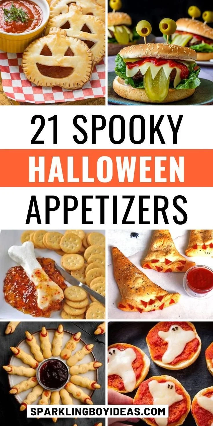 Fun Halloween appetizers for kids in spooky shapes and colors.