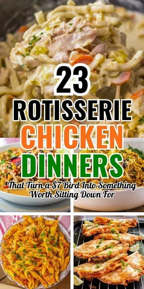 Delicious meals made with rotisserie chicken including soups, tacos, and casseroles.