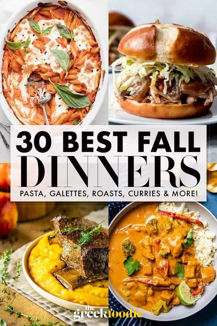 A delicious spread of comforting fall dinners featuring seasonal ingredients.