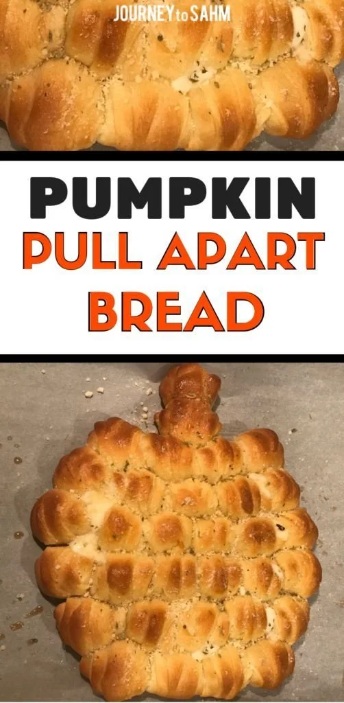 Autumn pumpkin shaped pull apart bread on a rustic table