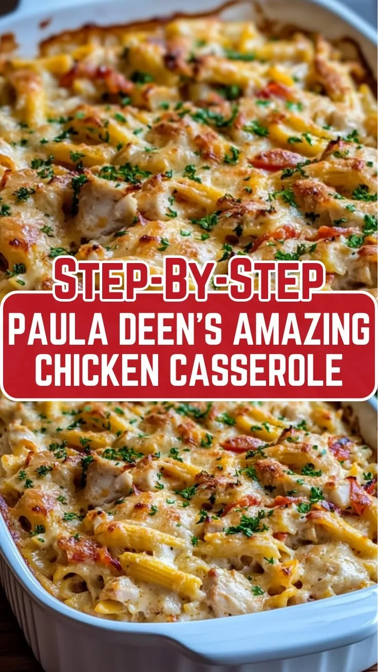 Cheesy and creamy chicken casserole ready to serve for dinner