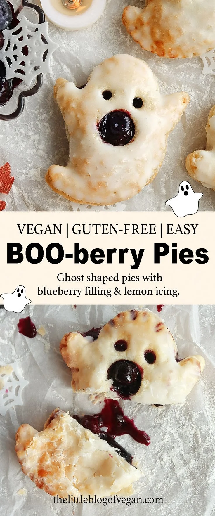 Delicious Blueberry Ghost Hand Pies on a rustic wooden table.