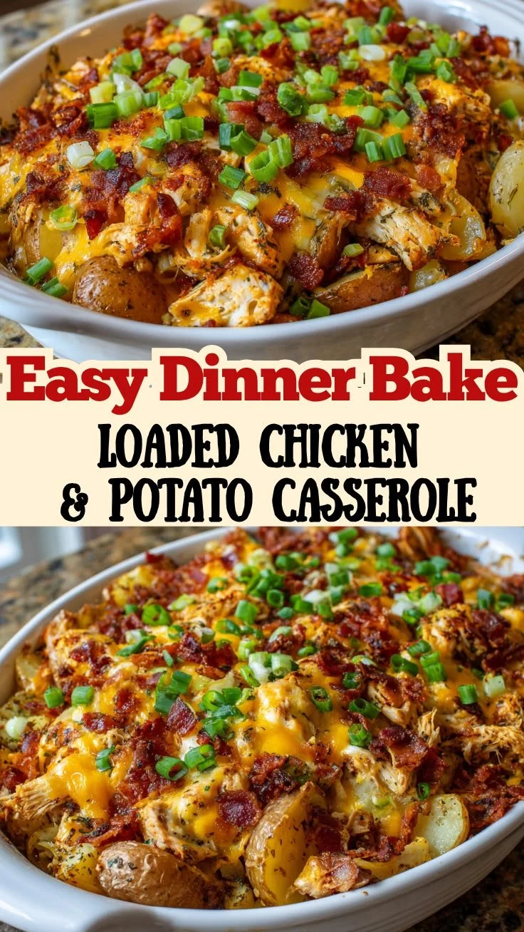 Bubbling loaded chicken potato casserole with bacon and ranch dressing