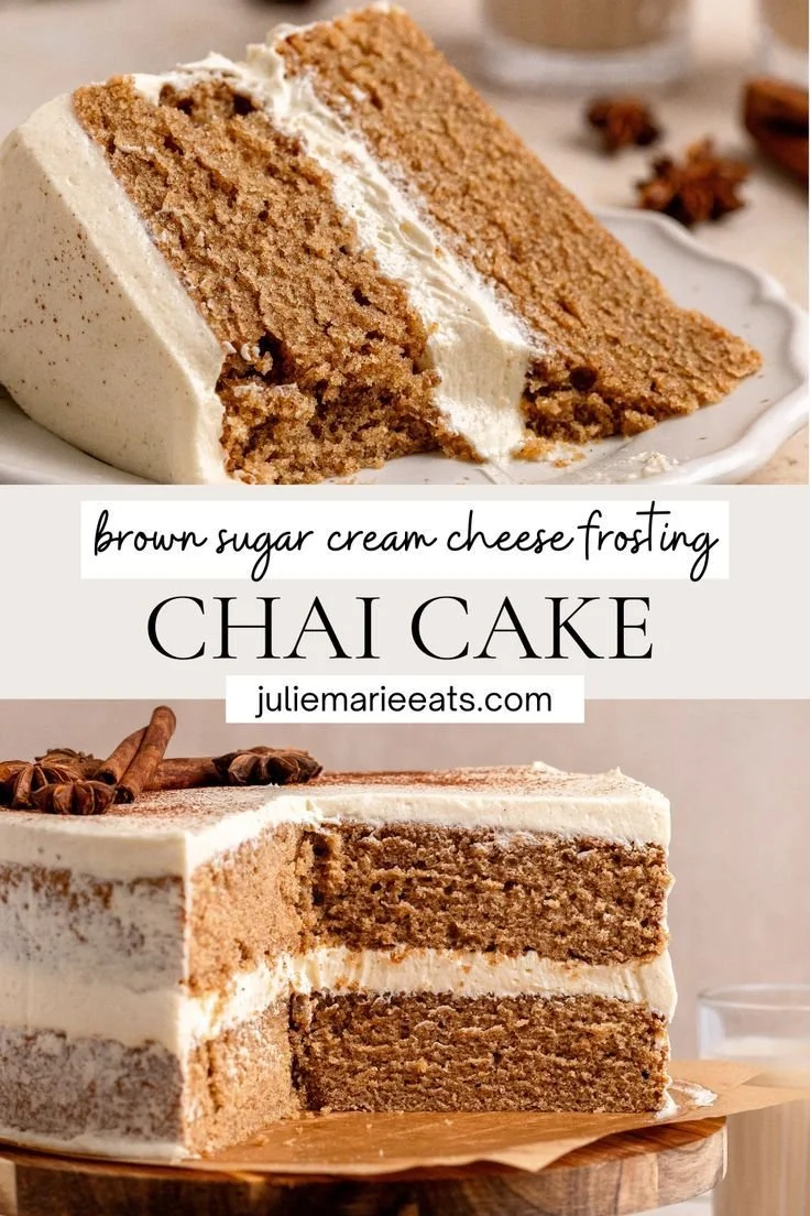 Delicious chai cake with spiced frosting and decorative toppings