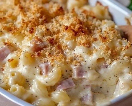 Delicious Chicken Cordon Bleu Casserole with ham and cheese baked to perfection