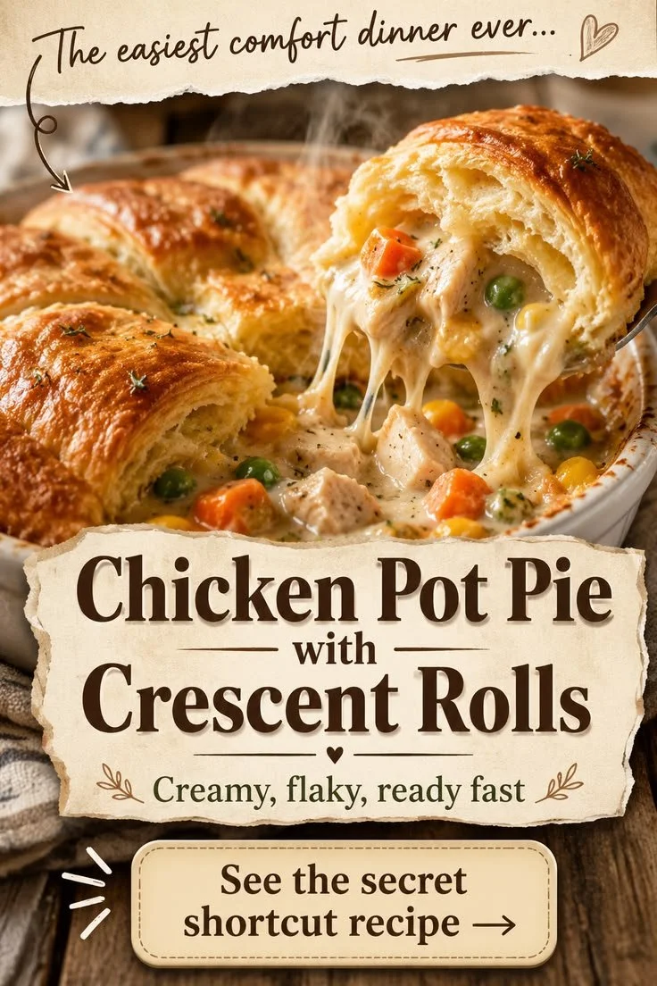 Delicious Chicken Pot Pie with Crescent Rolls served on a rustic table