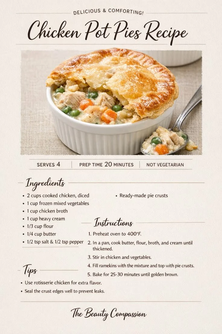 Homemade Chicken Pot Pies fresh out of the oven, golden and flaky crust.