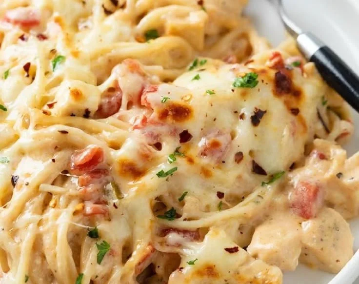 Delicious Chicken Spaghetti served in a bowl with vegetables