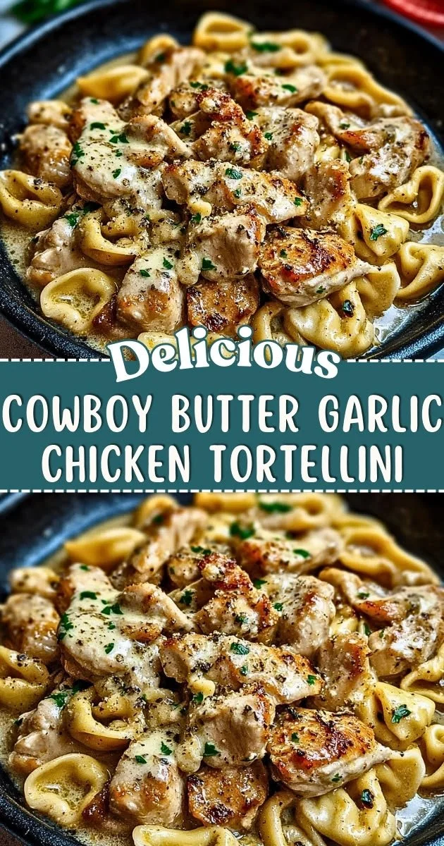Delicious Cowboy Butter Garlic Chicken Tortellini in a creamy sauce
