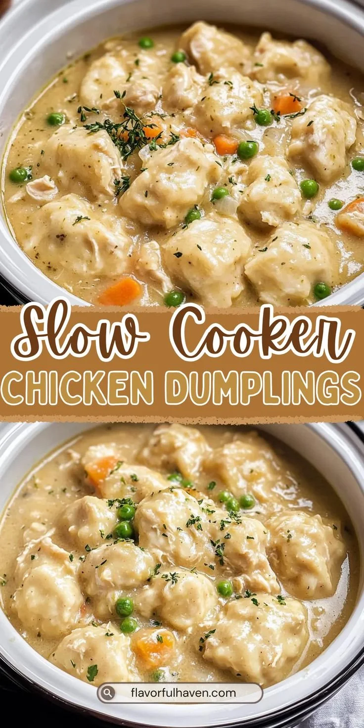 Cozy slow cooker chicken and dumplings served in a bowl