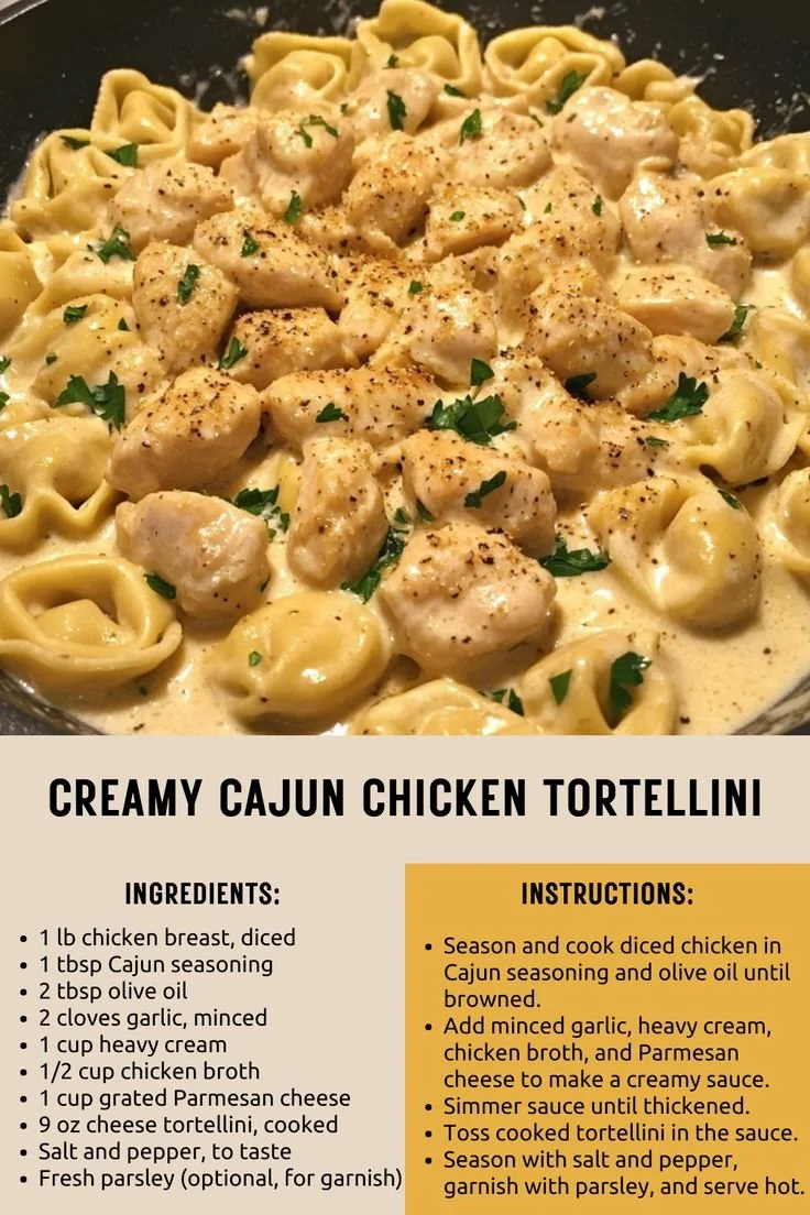 Creamy Cajun Chicken Tortellini dish with spices and chicken