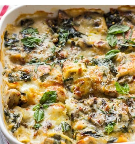 Creamy Chicken Mushroom Spinach Lasagna