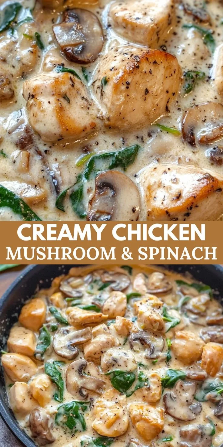 Creamy chicken mushroom spinach skillet ready in 30 minutes
