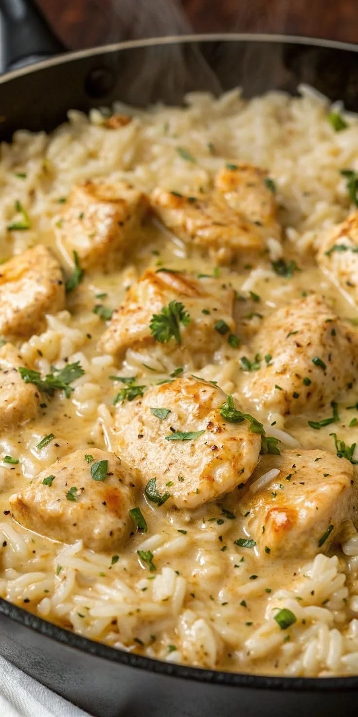 Creamy Herb Chicken served with Basmati Rice in a delicious dish