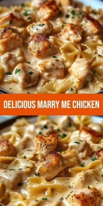 Creamy Marry Me Chicken with bowtie pasta dish on a plate