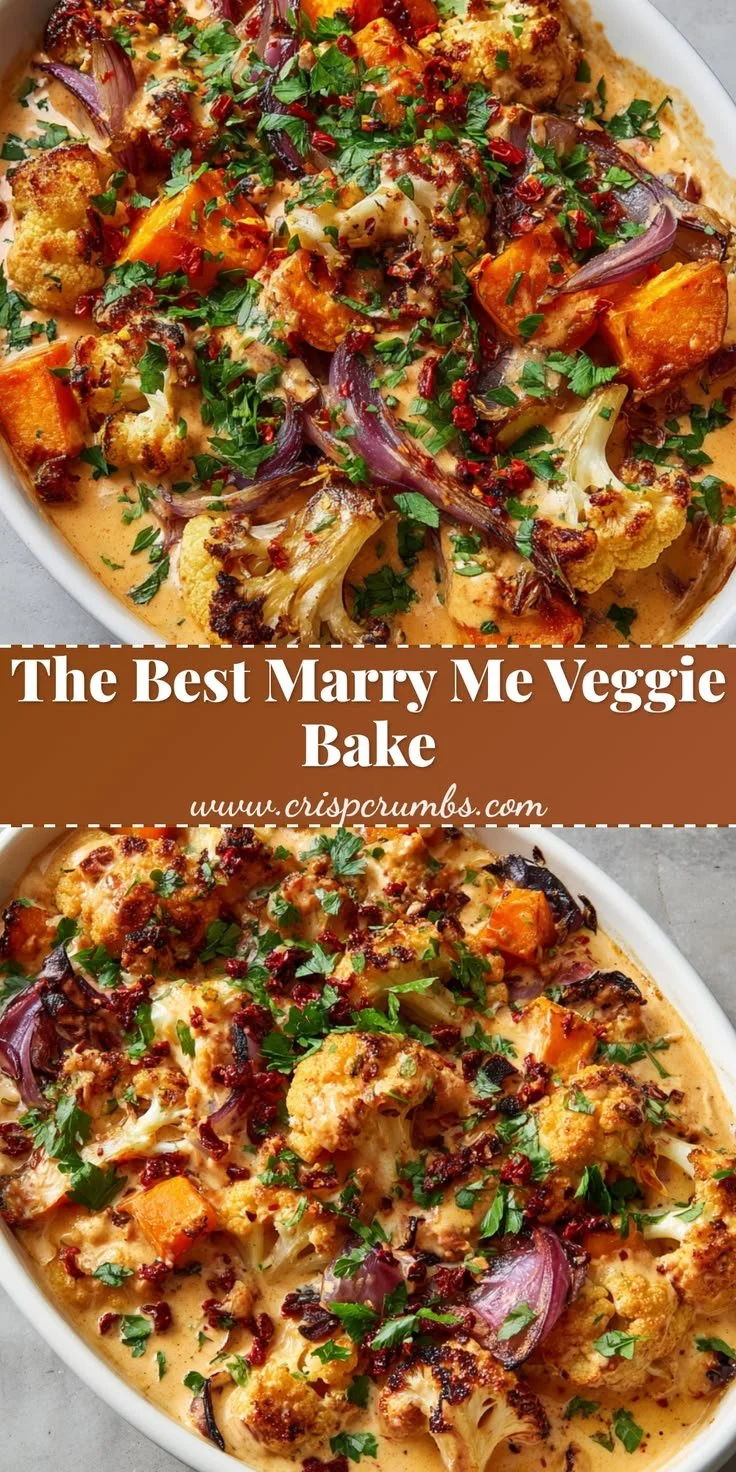 Creamy Marry Me Roasted Vegetable Bake served in a dish