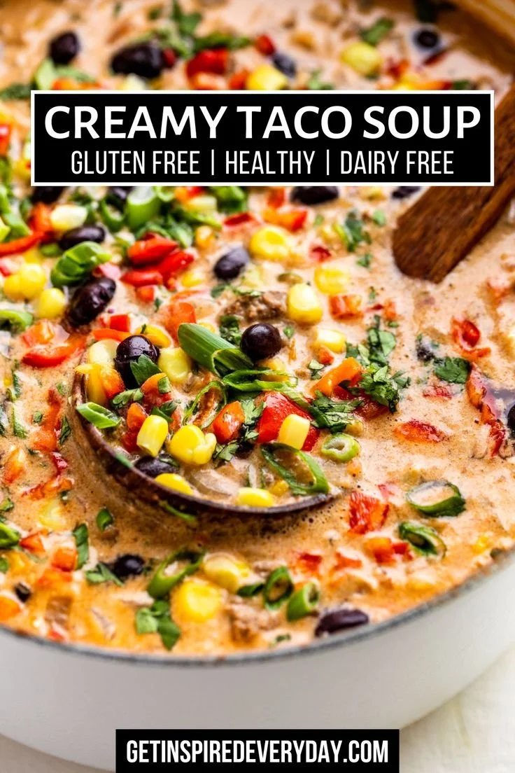 Delicious creamy taco soup in a bowl topped with fresh cilantro.