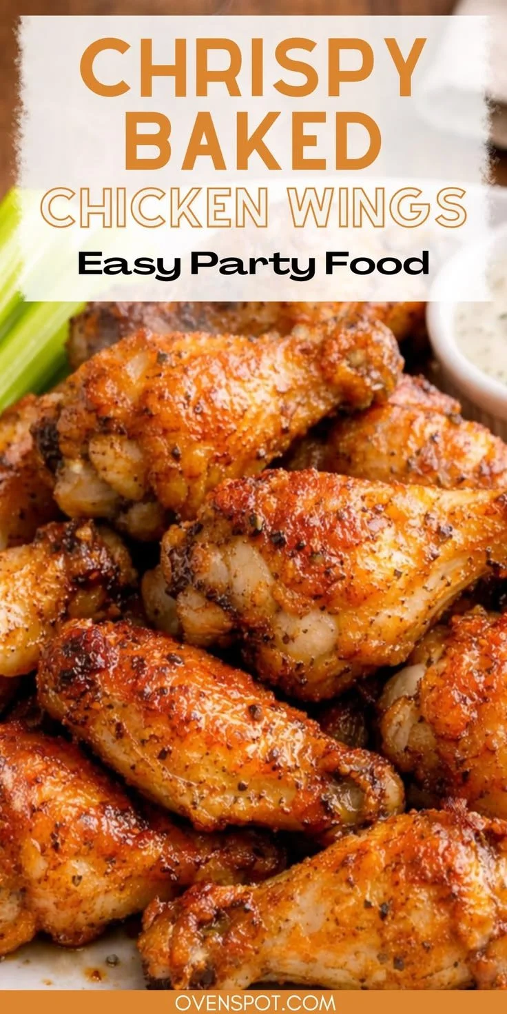 Crispy baked chicken wings displayed on a platter for a party