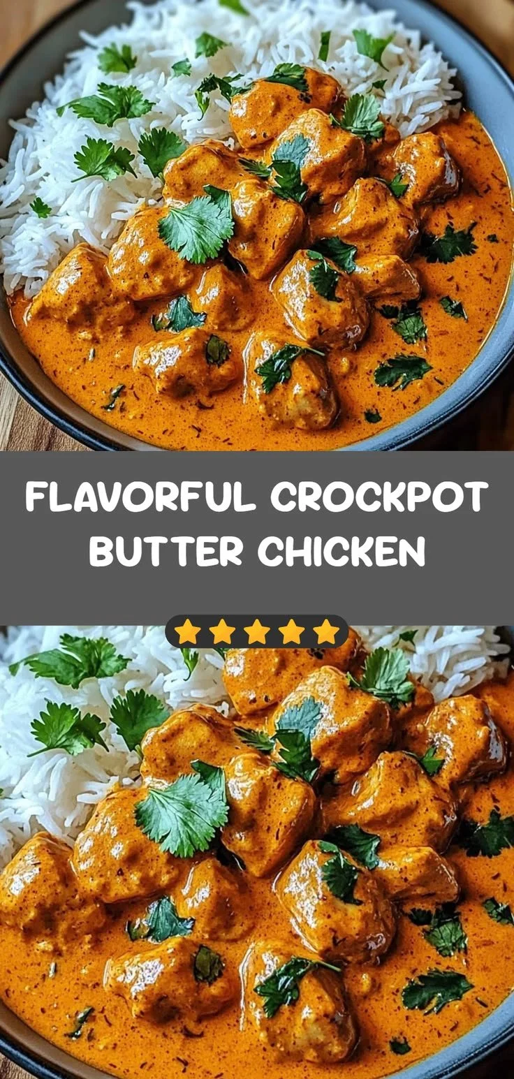 Crockpot Butter Chicken served in a bowl with naan bread and rice