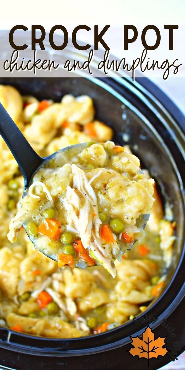 Delicious crockpot chicken and dumplings served in a bowl