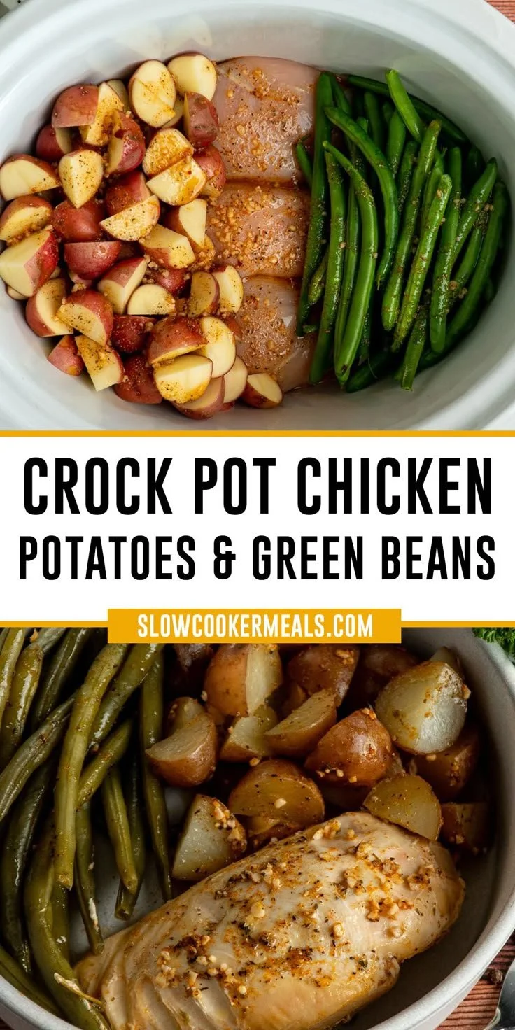 Crockpot Chicken Potatoes and Green Beans dish served on a plate