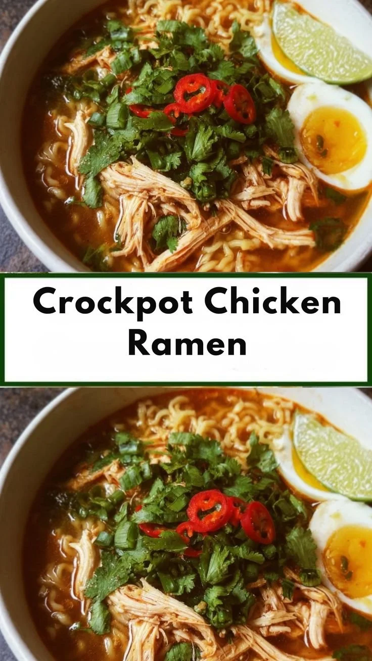 Bowl of homemade crockpot chicken ramen garnished with green onions