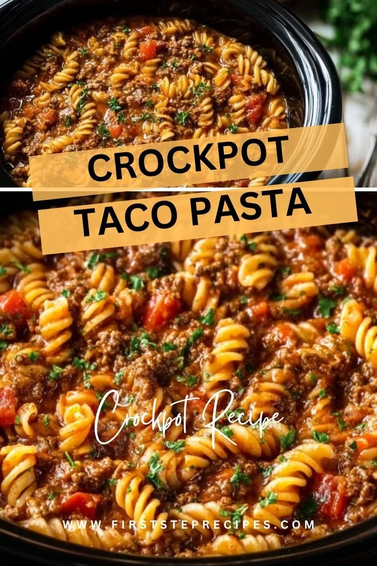 Delicious Crockpot Taco Pasta served in a bowl with toppings