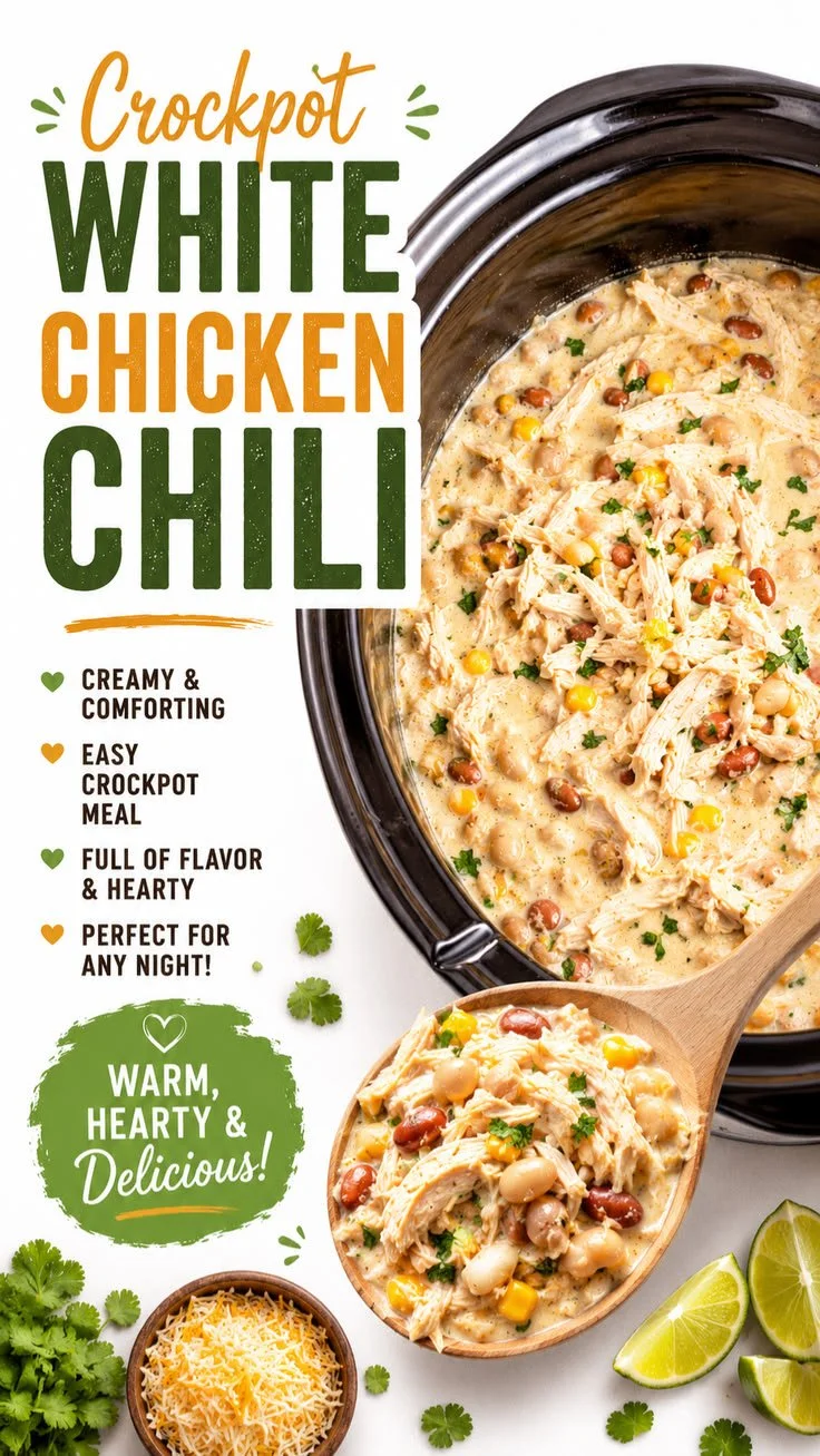 Crockpot white chicken chili prepared for a simple dump and go dinner.