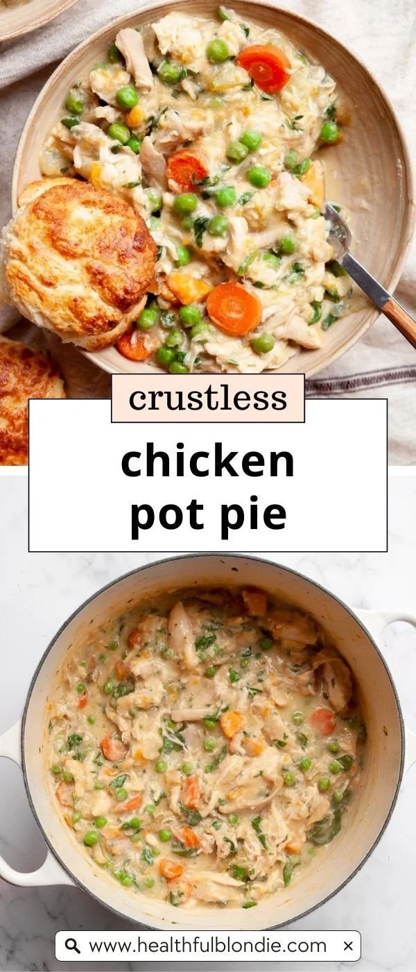 Crustless chicken pot pie served in a bowl, ready to eat in 30 minutes.