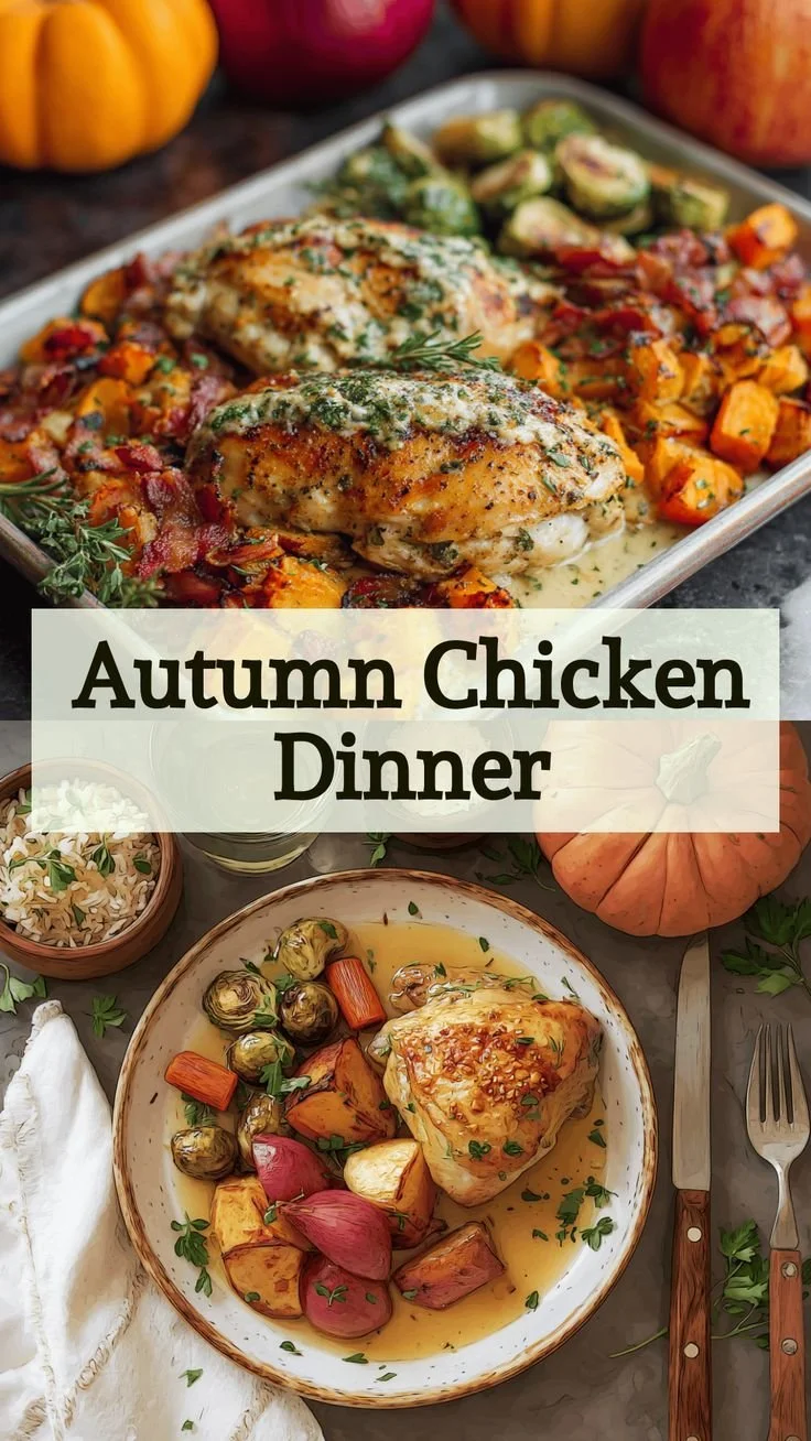 Delicious autumn chicken dinner recipe with fall flavors and seasonal ingredients.