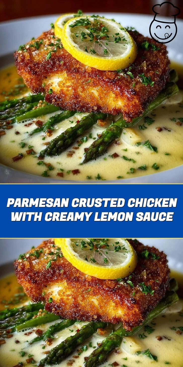 Parmesan Crusted Chicken served with creamy lemon sauce for a delicious dinner