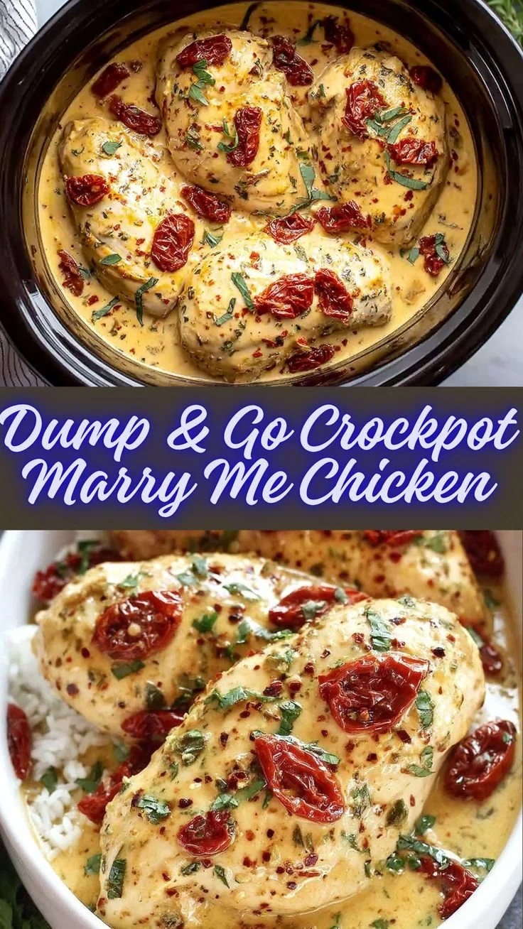 Dump & Go Marry Me Chicken recipe in a creamy sauce cooked in a crockpot