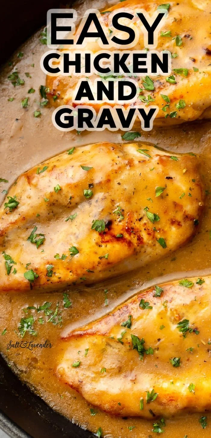 Delicious homemade chicken and gravy served over mashed potatoes.