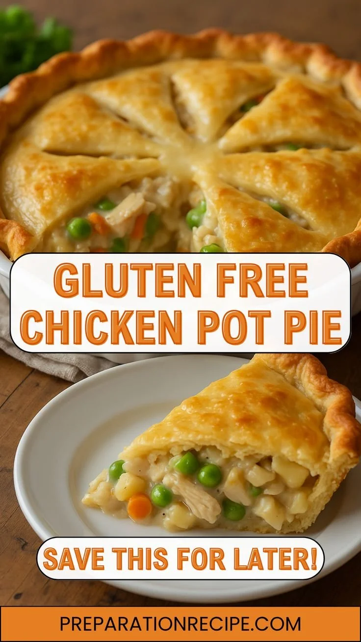 Easy gluten free chicken pot pie with a cozy crust and dairy-free option