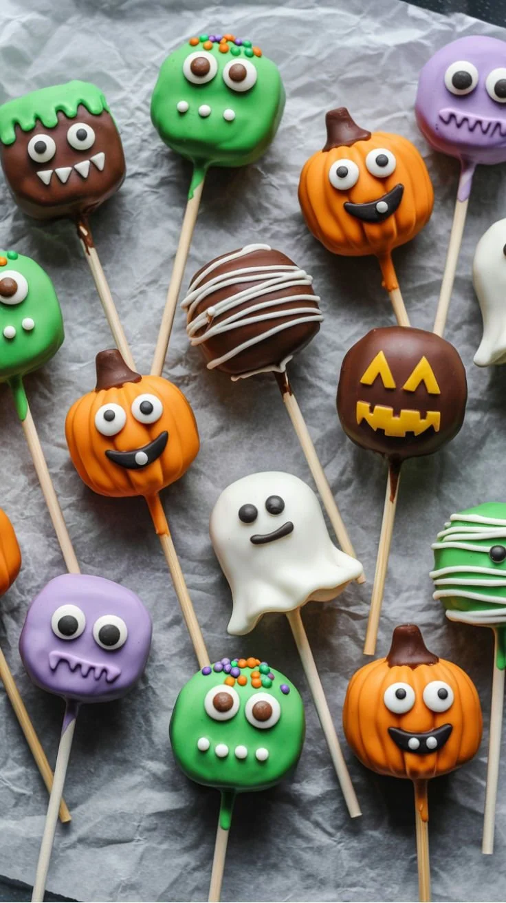 Delicious and festive easy Halloween cake pops decorated for a spooky celebration.