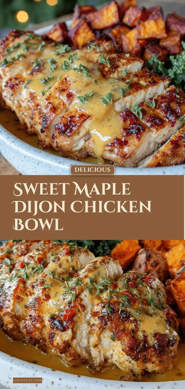 Maple Dijon Chicken Bowl with sweet potatoes for a cozy fall dinner