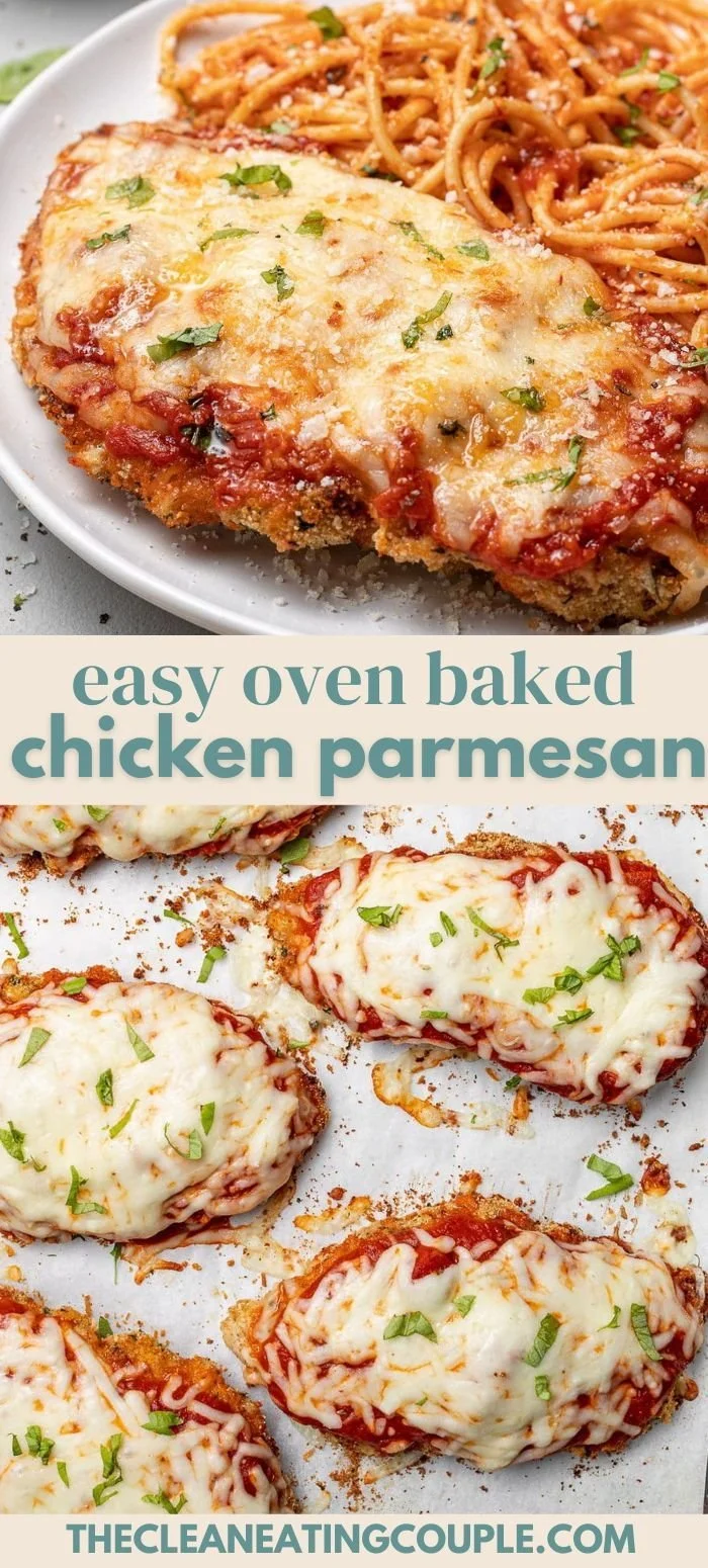 Delicious oven-baked chicken parmesan topped with melted cheese and marinara sauce