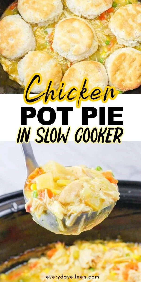 Easy slow cooker chicken pot pie with vegetables and flaky crust