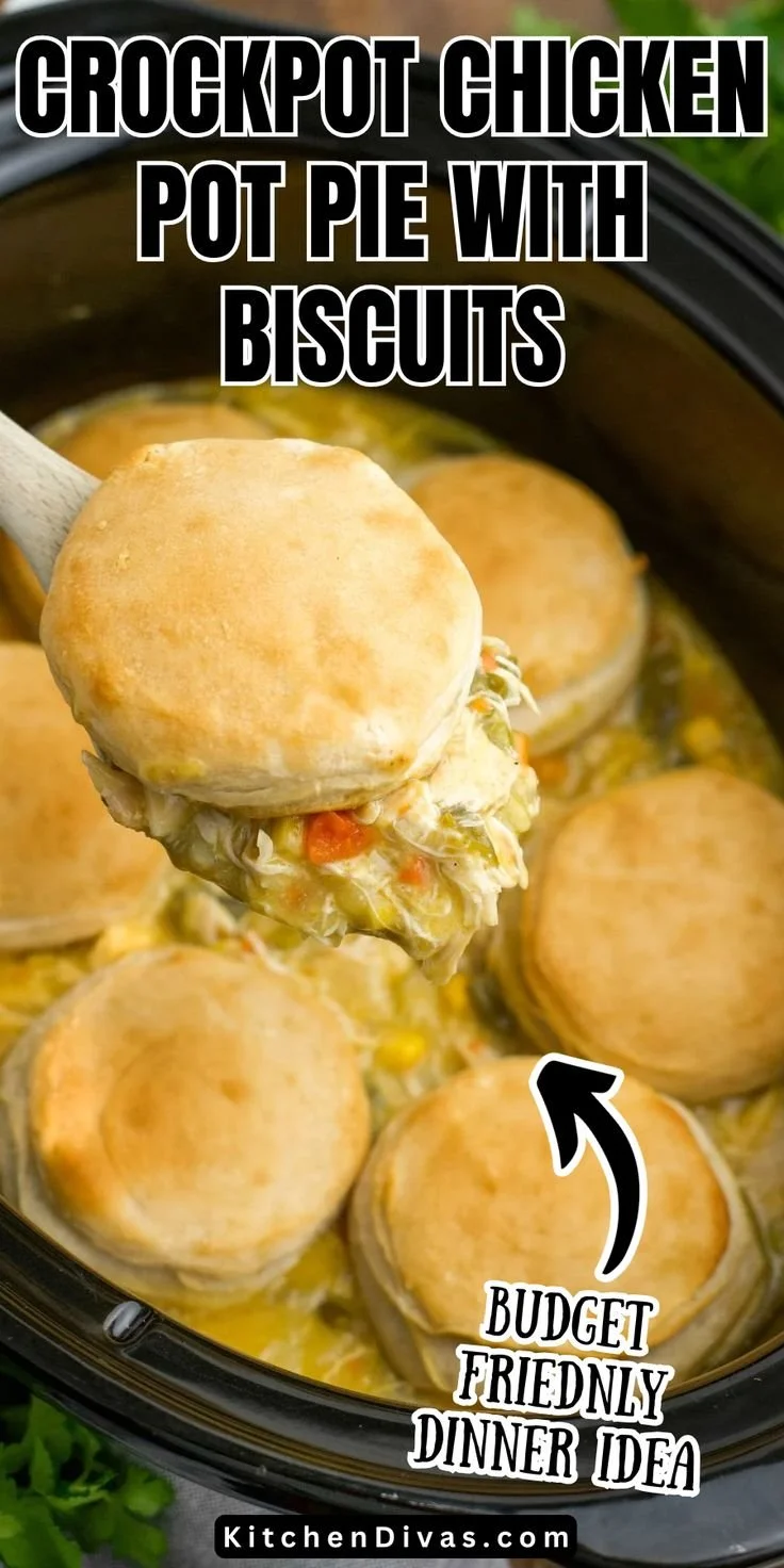 Delicious slow cooker chicken pot pie served in a bowl with fresh herbs.