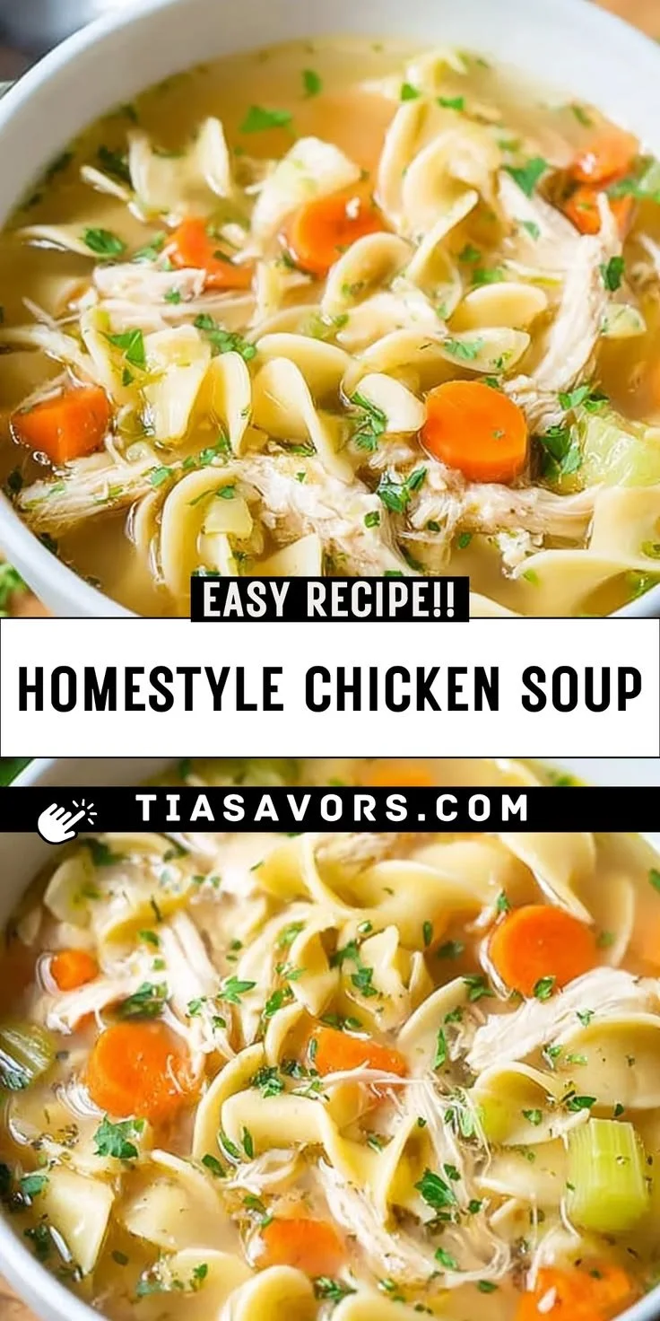 Bowl of homestyle chicken noodle soup with vegetables and noodles