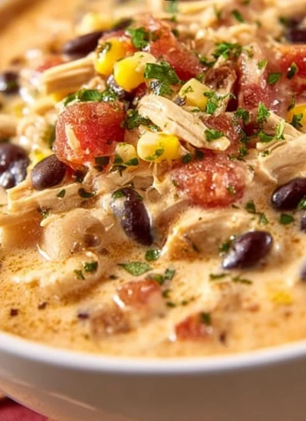 Bowl of flavor-packed chicken chili made in a crockpot for easy weeknight dinners