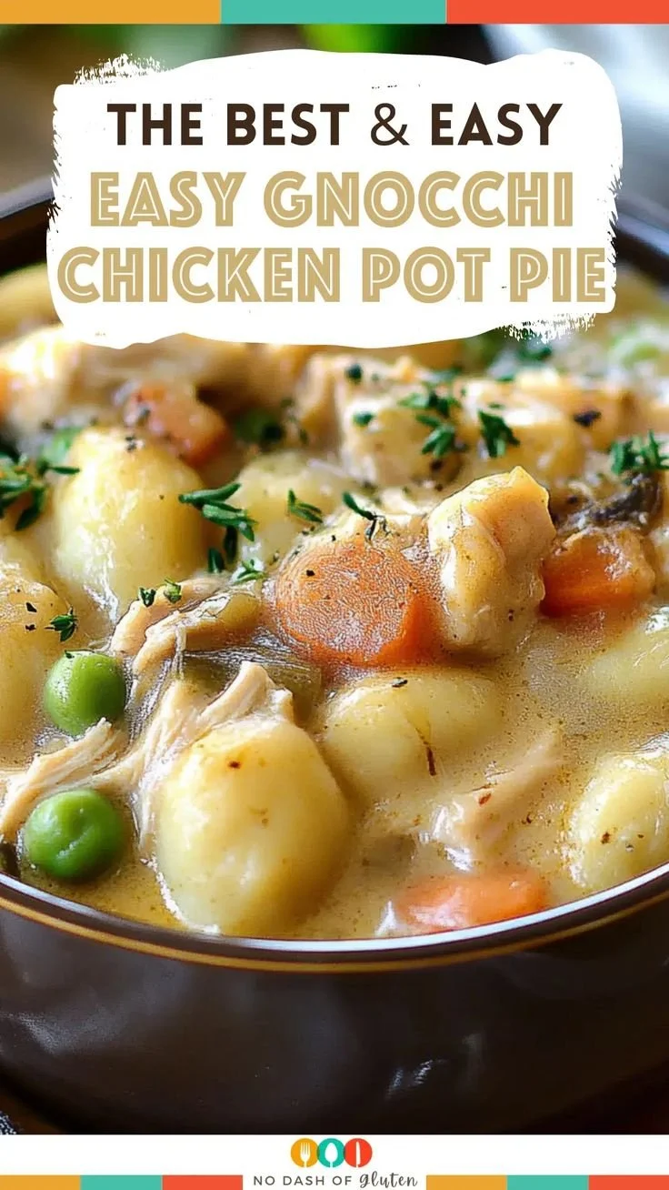 Gnocchi Chicken Pot Pie topped with herbs in a creamy sauce