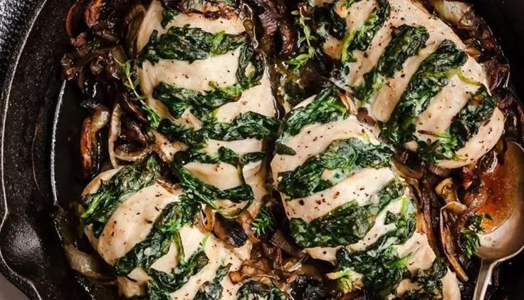Goat Cheese & Spinach Stuffed Chicken Breast served on a plate