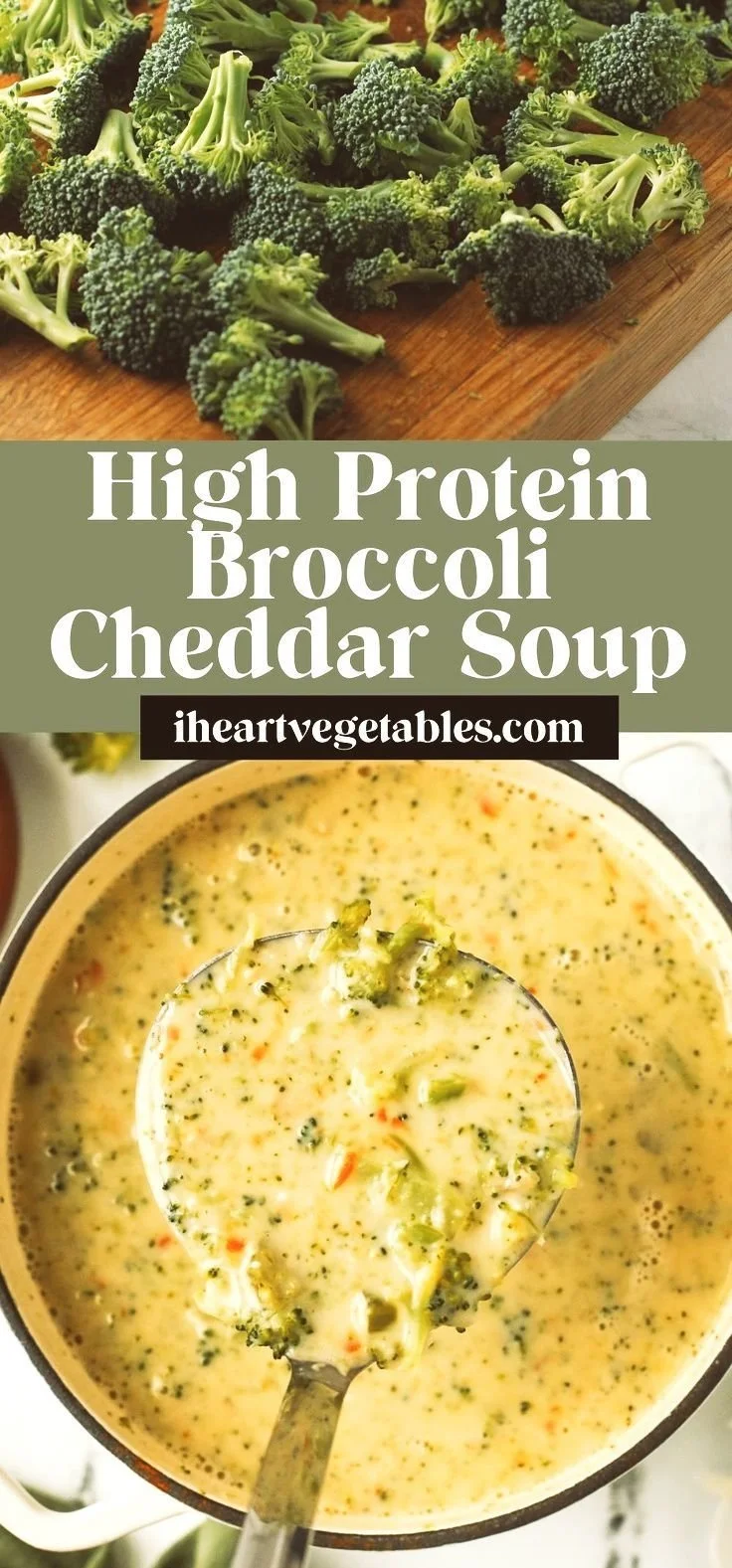 Bowl of healthy broccoli cheddar soup garnished with fresh broccoli pieces.