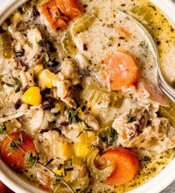 High protein Instant Pot chicken and rice soup recipe for a comforting fall meal