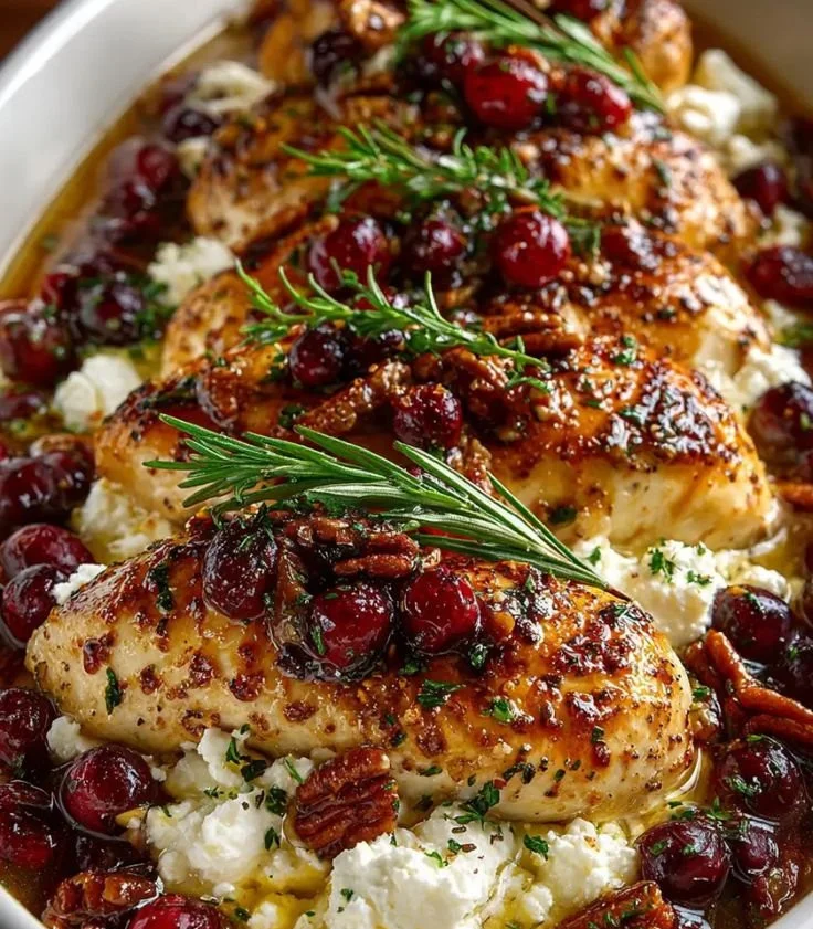 Honey Cranberry Chicken Bake with Ricotta Cheese served on a plate
