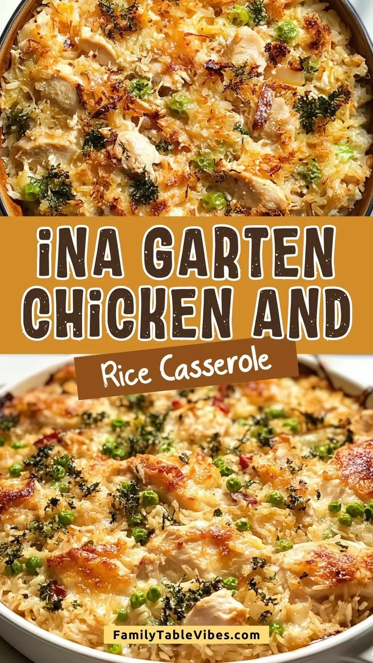 Ina Garten's chicken and rice casserole served in a family-style bowl