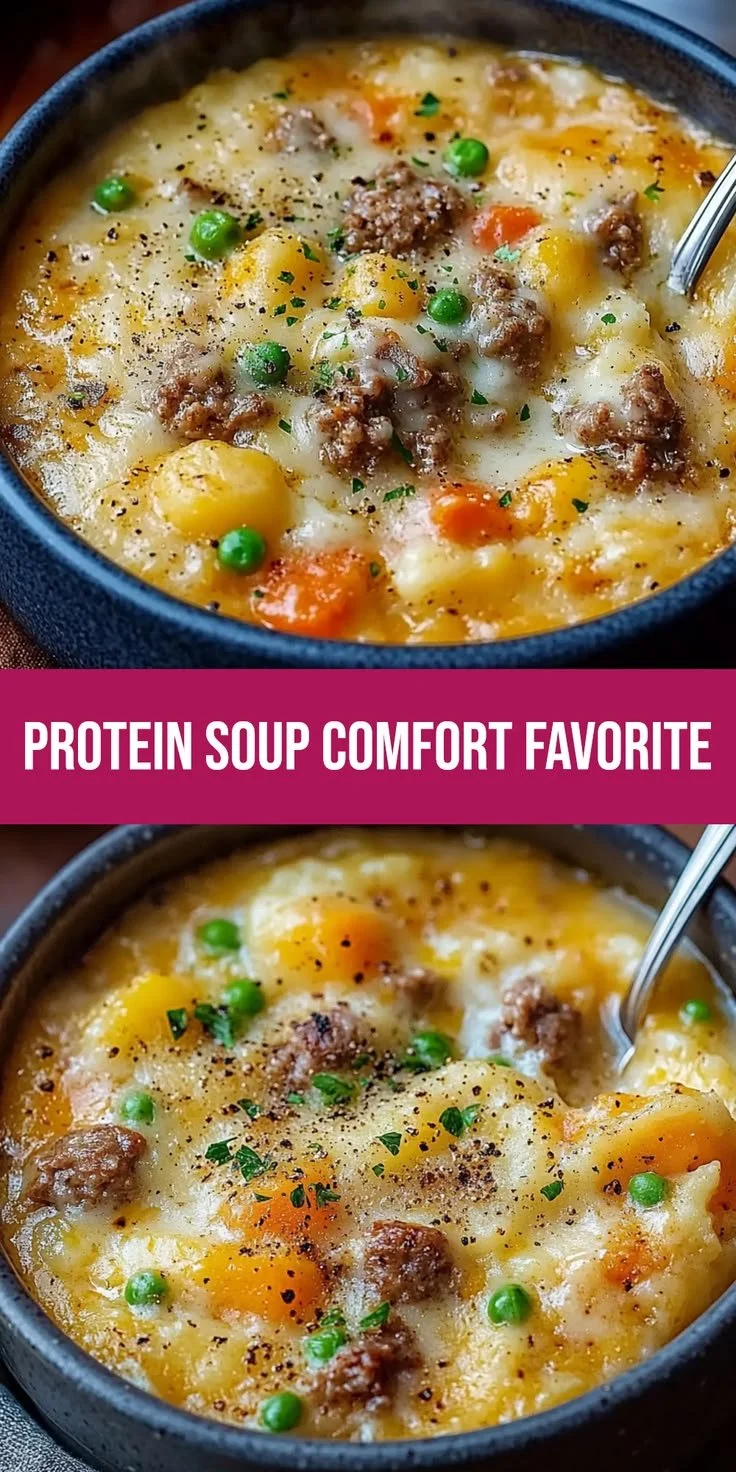 Bowl of protein packed soup with vegetables and herbs for a comforting meal