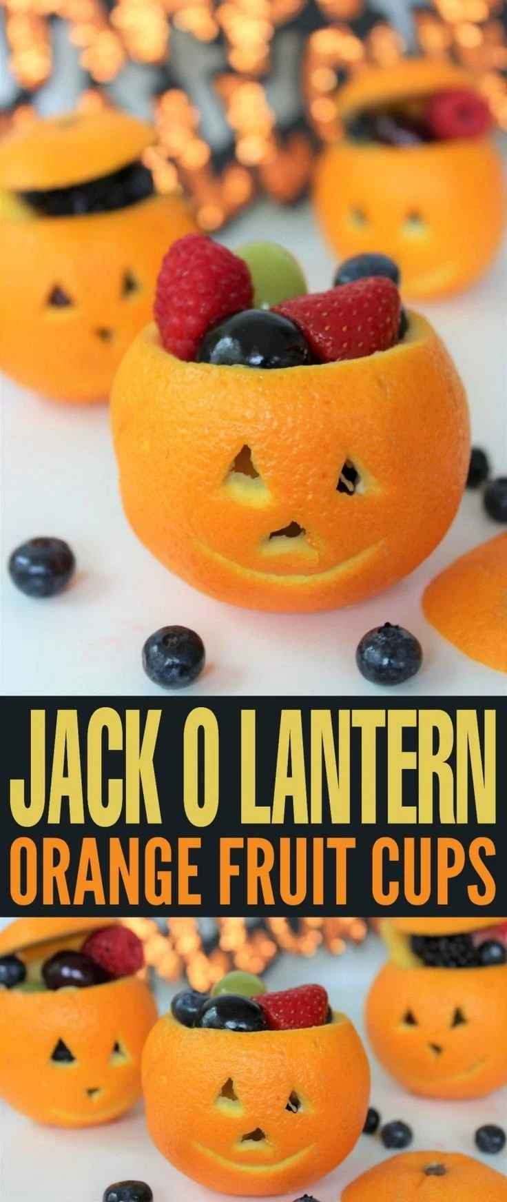 Jack O Lantern Orange Fruit Cups - Festive fruit snacks for Halloween