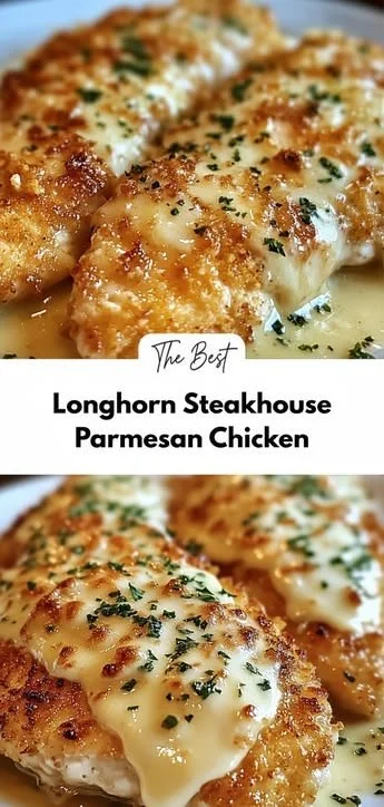 Delicious Longhorn Steakhouse Parmesan Chicken served with sides